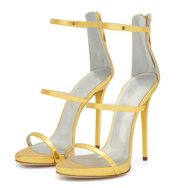 

2018 new fashion three front strappy women sandal patent leather zipper open toe party shoes cover heel high women's shoes, Black