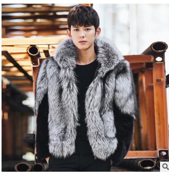 

large size mens hooded winter autumn faux fur overcoats male fur outwear man-made jackets clothes casual coats j1676, Black