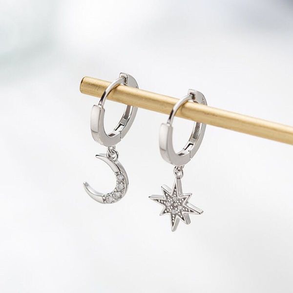 

dominated new 2019 personality asymmetric crystal star fashion drop earrings delicate joker moon style women earrings jewelry, Silver