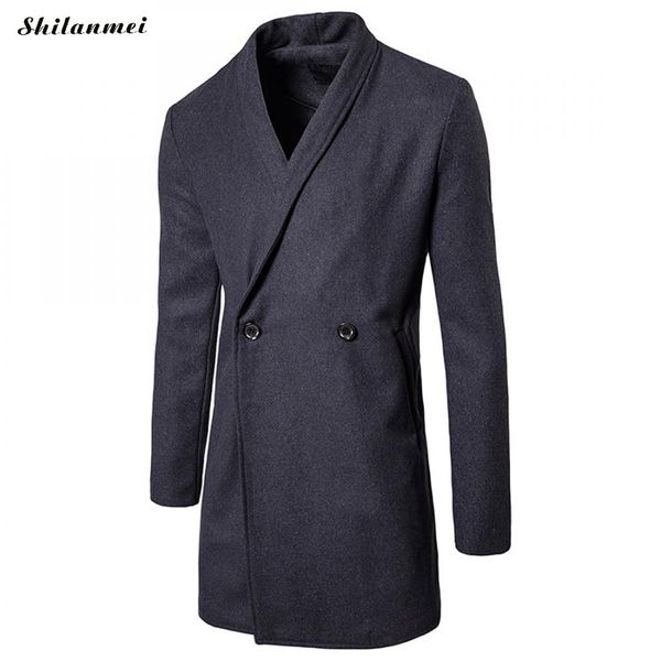 

winter men's woolen coats gray mid long coat thermal men outwear black suit color double breasted spring casual overcoat m-xxl