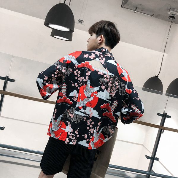 

ethnic clothing women men kimono cardigan japanese style traditional samurai print loose jackets fashion coat asian clothes cosplay cost, Red
