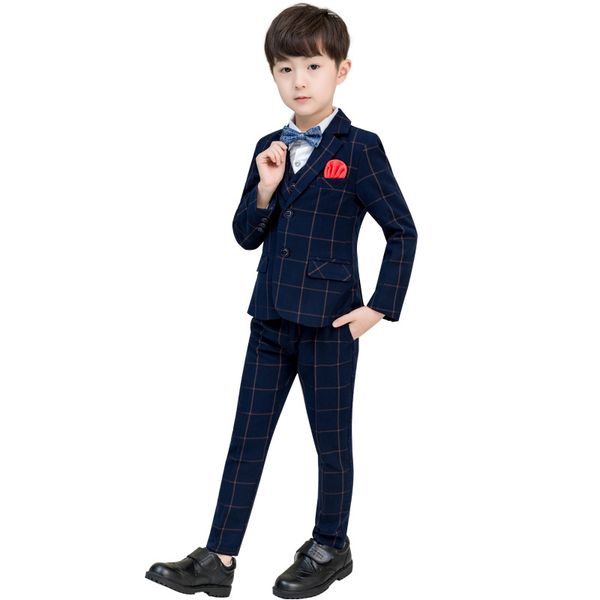 

2019 Kids Plaid Wedding Blazer Suit Flower Boys Formal Piano Performance Tuxedos Kids Spring School Suit Clothing Set, Blue