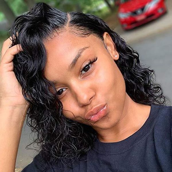 

wet and wavy human hair front lace wig human lace front wigs water wave wigs for women black peruvian human hair wigs, Black;brown