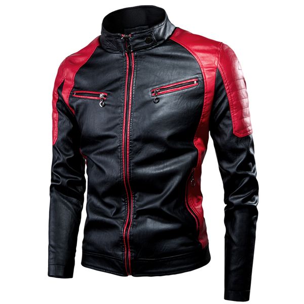 

men 2019 winter new casual motor thick fleece leather jackets coat men autumn outdoor fashion biker warm pu leather jacket, Black