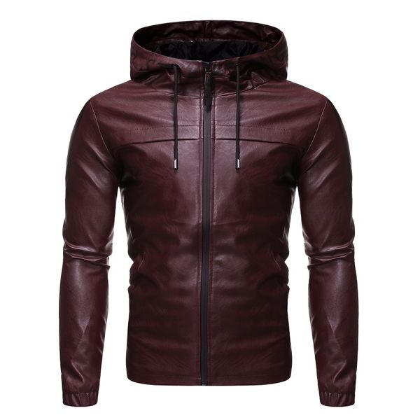 

men jacket winter leather new arrival autumn fashion for men hooded leather jacket, Black