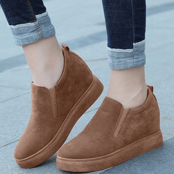 

fashion women suede winter boots height increasing slip-on warm non-slip boots shoe for ladies short booties round toe shoes, Black