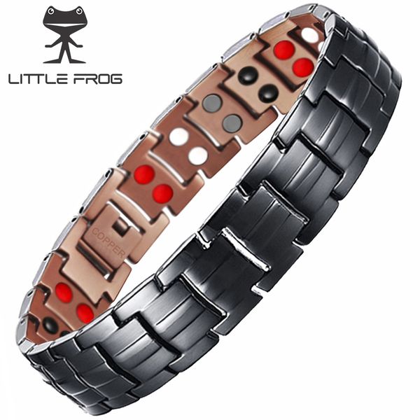 Para Hombre Grande Doble Fila de acero inoxidable pulsera magnética bio 5 en 1 Negra