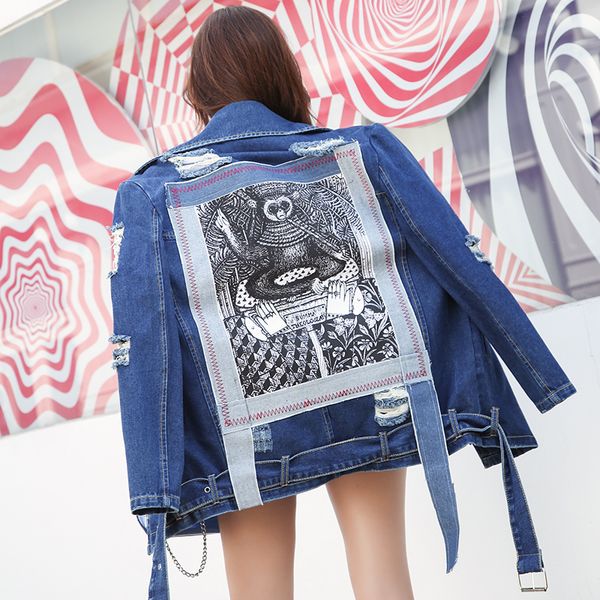 

2019 spring autumn period new women's celebrity with bull-puncher bf joker locomot denim motorcycle clothing jacket, Black;brown