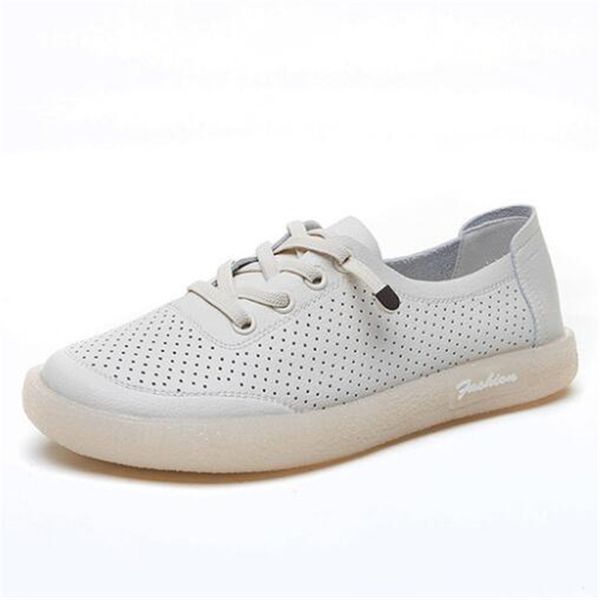 

2020 spring summer hollow genuine leather breathable shoes sandals soft comfort casual shoes women flat, Black