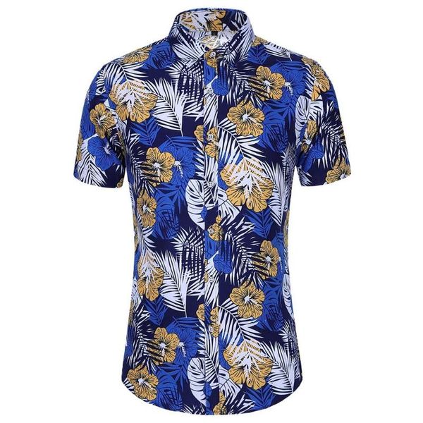 

men's casual shirts fashion men shirt slim loose hawaii clothes short sleeve printed turn-down collar causal summer male camisa mascul, White;black