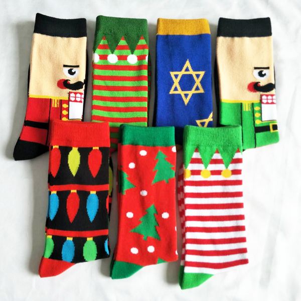 

christmas series casual sock hanukkah creative soft cartoon comfortable novelty charm trendy cotton man woman spring winter, Black