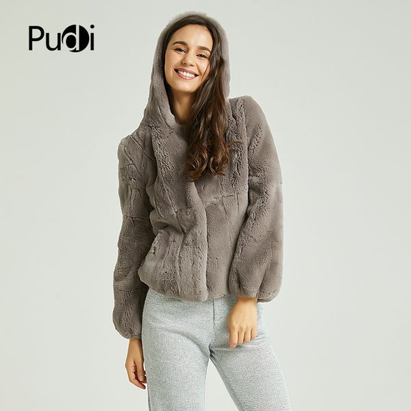 

women real rex fur coat jacket 2020 brand new full pelt natural fur coats ball jackets with hood ct824, Black