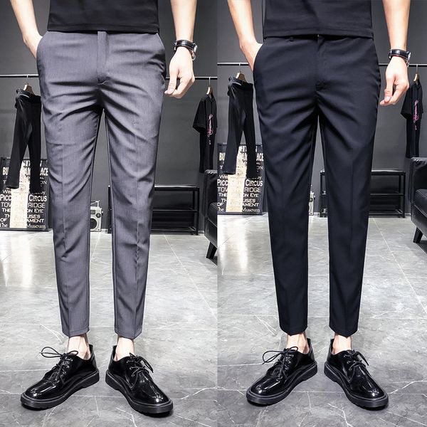 

mens designer casual business feet versatile suit pants slim fashion men, Black