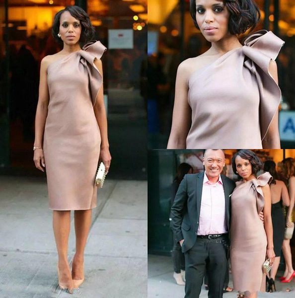 

new mother of the bride dresses celebrity bridesmaid party gowns one shoulder bow satin knee length sheath club cocktail dresses, Black;red