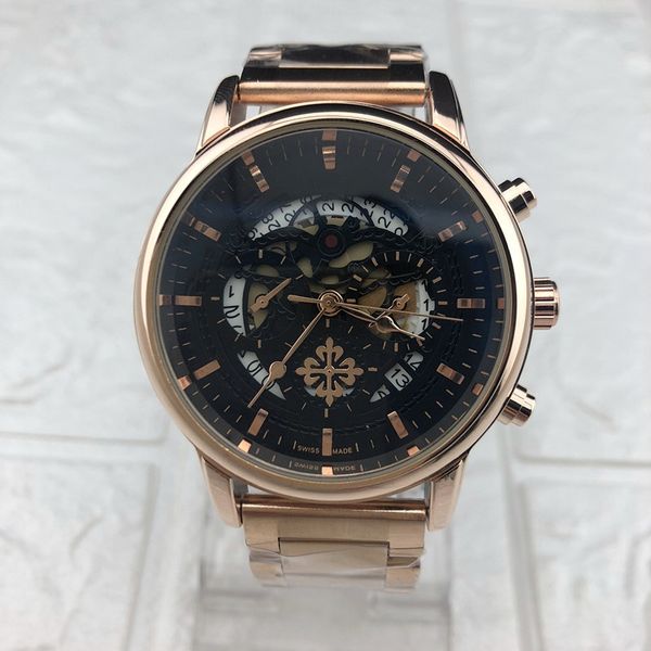 

2019 new men's fashion casual sports watch high-quality business all-steel quartz men's watch 6-pin multi-function watch. men&#039, Slivery;brown