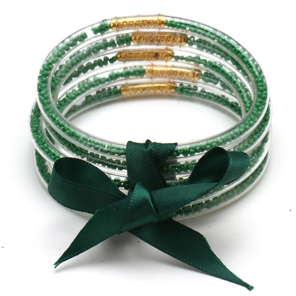 

drop green all weather glitter silicone circles bangles bracelet women pure color bowknot beads jelly prayer gifts, Black