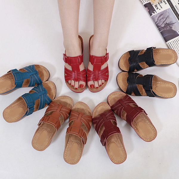 

женские ортопедические сандалии с открытым носком vintage anti-slip breathable для лета fs99, Black