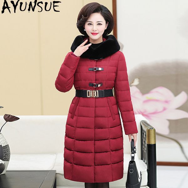

ayunsue 2019 women's down jacket hooded long winter coat women plus size fur collar warm women's jackets 163 kj2590, Black