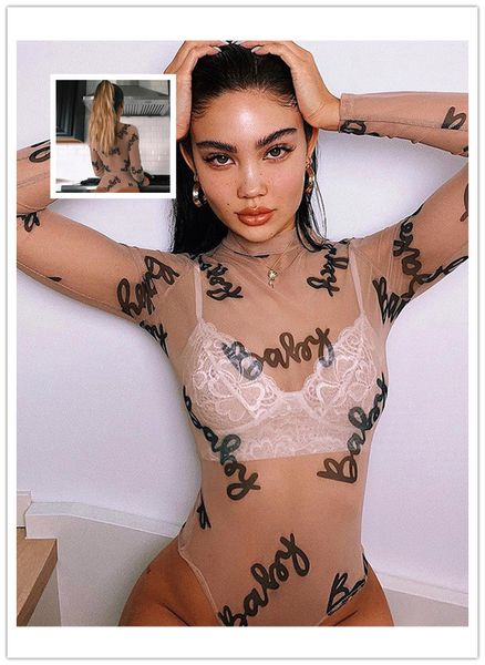 

женщины дизайнер футболки лето ясно сексуальные топы с длинным рукавом круглый вырез перспектива тонкий письмо печати футболка, White