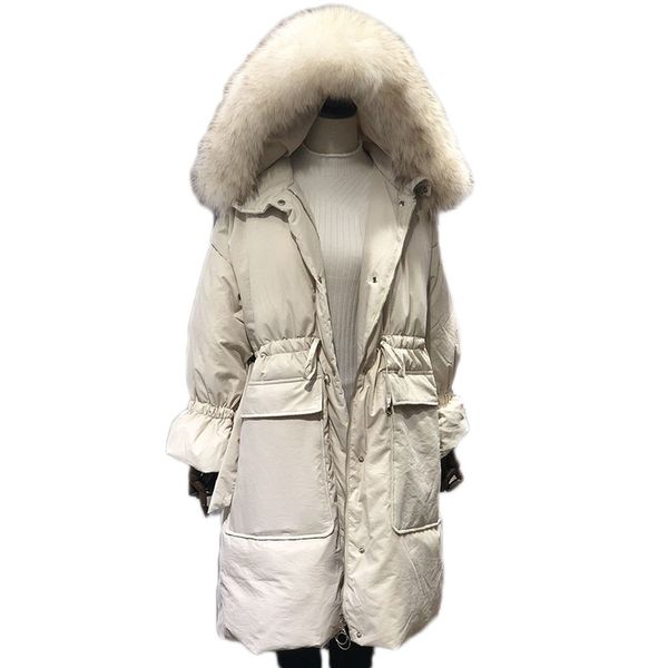 

wsyore long parka loose 2018 new raccoon fur collar hooded down jacket thick winter women jacket duck down coat ns783, Black