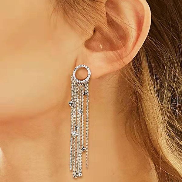 

2019 new brand long crystal tassel earrings for women silver and sweet girl earring for dance party