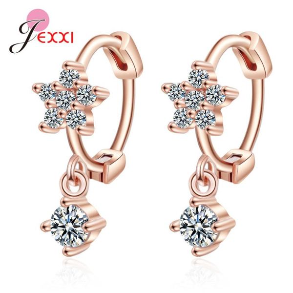 

trendy cubic zircon dangle earrings pave full cz small hoop earrings for women 925 sterling silver jewelry, Golden;silver