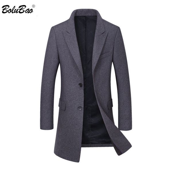 

bolubao men winter wool coat men's fashion solid color casual slim fit wool blends woolen pea coat male trench overcoat, Black