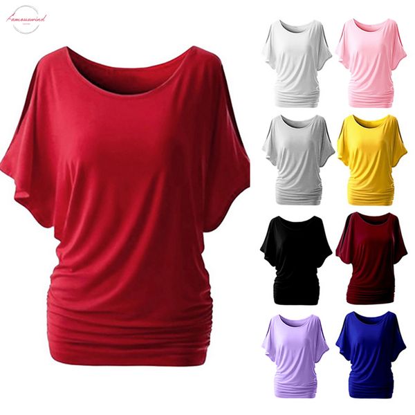 

2020 5xl women casual summer t shirts batwing short sleeve loose basic tee female plus size basic tunic camisas mujer, White