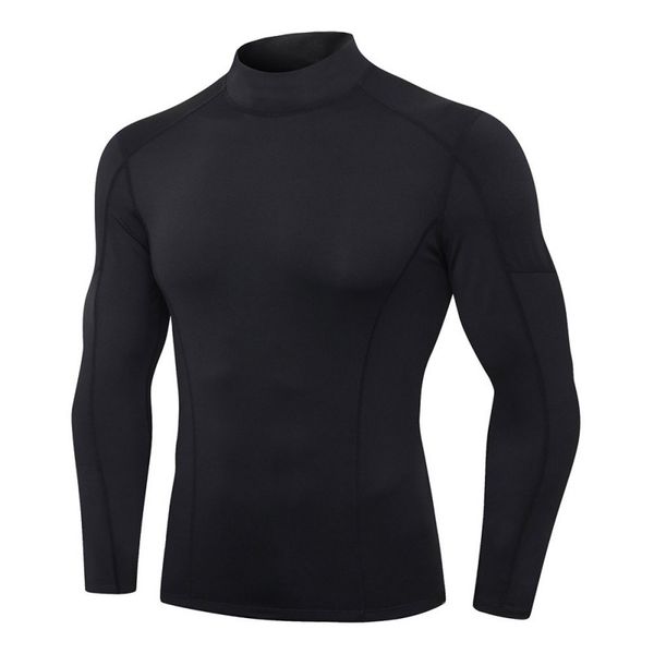 

мужская фитнес длинные рукава высокого stretch тощий быстросохнущие запуск обучение одежда водолазка color matching спорт top t-shirt3, Black;blue