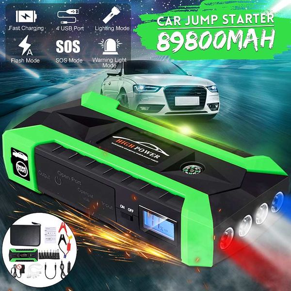 

multifunction jump starter 89800mah 12v 4usb 600a portable green car battery charger power bank starting device