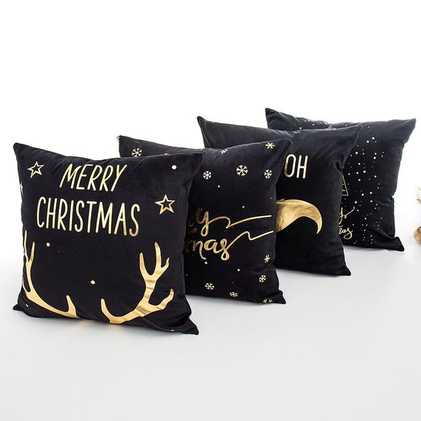 

bronzing decorative throw pillows gift cushion cover christmas pillow cover polyester pillow case black unicorn sofa cushion