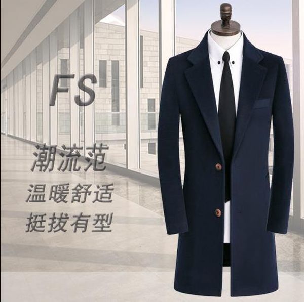 

long woolen coat men casual trench coats long sleeves overcoat mens cashmere coat casaco masculino inverno erkek england blue, Black