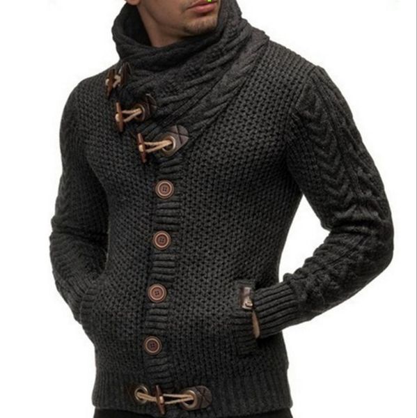 

fashion men's sweater coat 2019 autumn winter mens high collar single-breasted cardigan male solid color warm knitted jacket 3xl, White;black