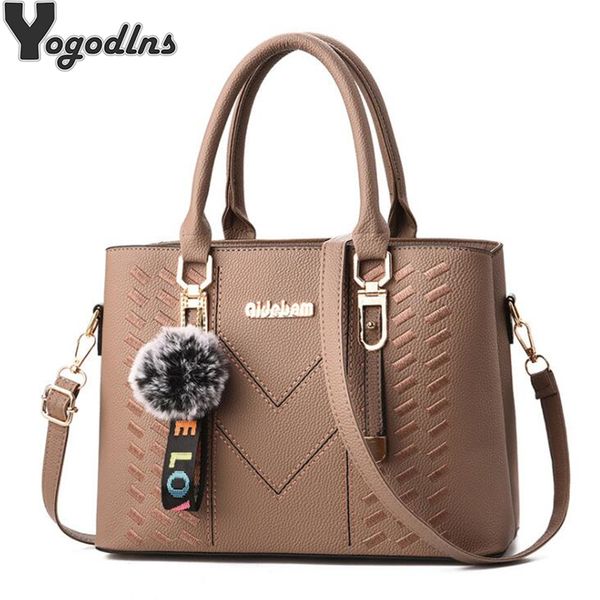 

new elegant designer women messenger bags pu leather solid color crossbody bags hairball shoulder bag large shopping hand bag t200102