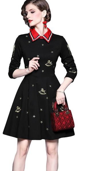 

2020гг новый дизайнер женщин высокое качество ткани темперамент платье звезды роскошь темперамент печатных платье,s-xxl новый продукт рекоме, Black;gray