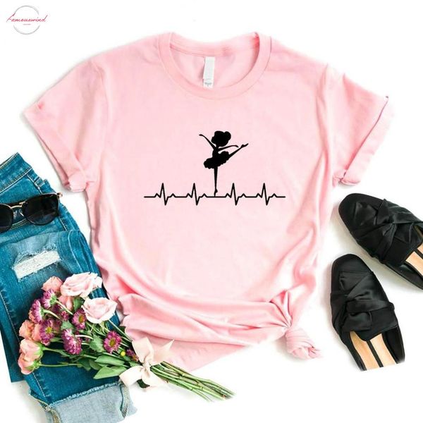 

балерина heartbeat балет танец печати женщины тенниска хлопка hipster смешная футболка подарок lady yong девушки 6 цвет топ tee zy 629, White