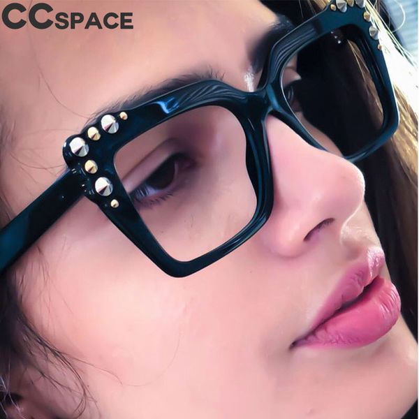 

2018 леди квадратные очки женщины металлические заклепки cat eye очки рамки ccspace 45546 оптические модные очки компьютер, Black
