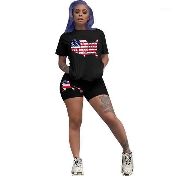 

flag pattern two piece sets women two piece summer outfits womens 2 piece short sets casual short sleeve us, Gray