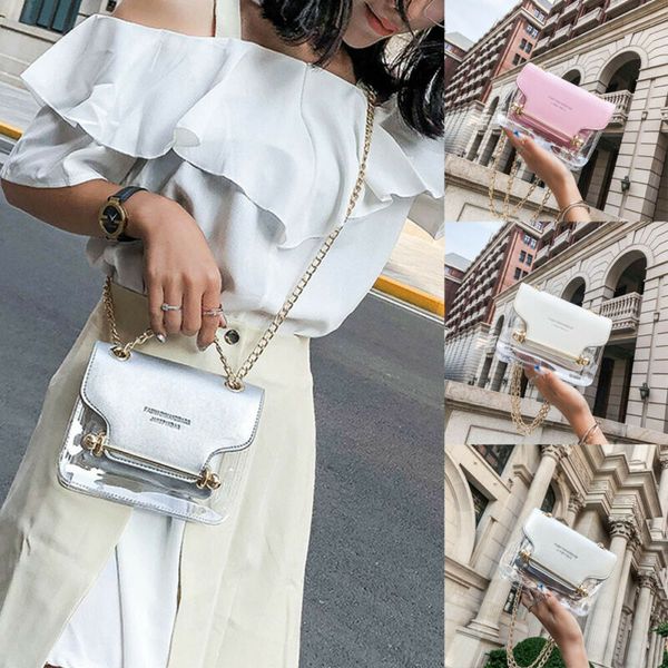

women fashion mini transparent pvc plastic chains cross body durable summer shoulder bag us