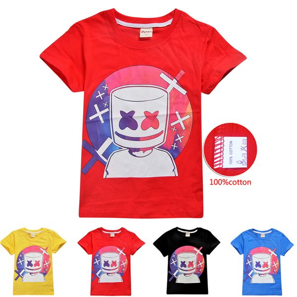 

4 colors 6-14t kids boys girls cartoon printed cotton t shirts tees dj marshmello kids tee shirts kids designer clothes dhl jy141, Blue