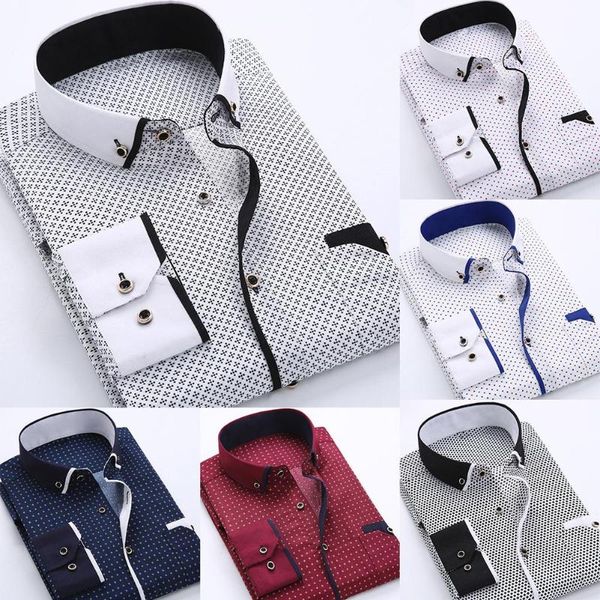 

men's dress shirts business men plus size buttons turn down collar long sleeve shirt fashion casual sleeved printed slims fit ne, White;black