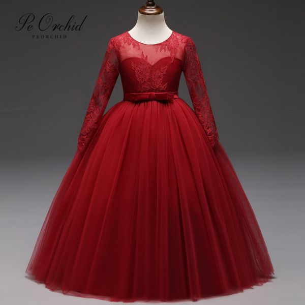 

peorchid красное кружевное платье девушки цветка 2019 abiti prima comunione дешевое вечернее платье для девочек бальное платье для свадьбы д, Red;yellow