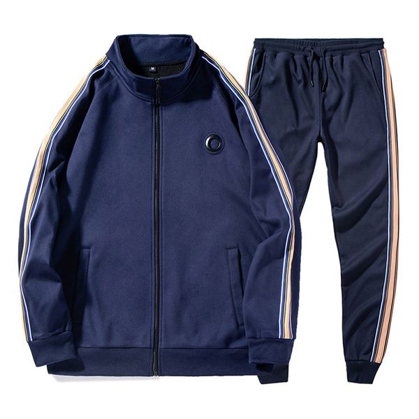 

fashion mens tracksuit casual sportswear tracksuits men striped jacket outwear + swetpants 2019 autumn male two pieces sweatsuit, Gray