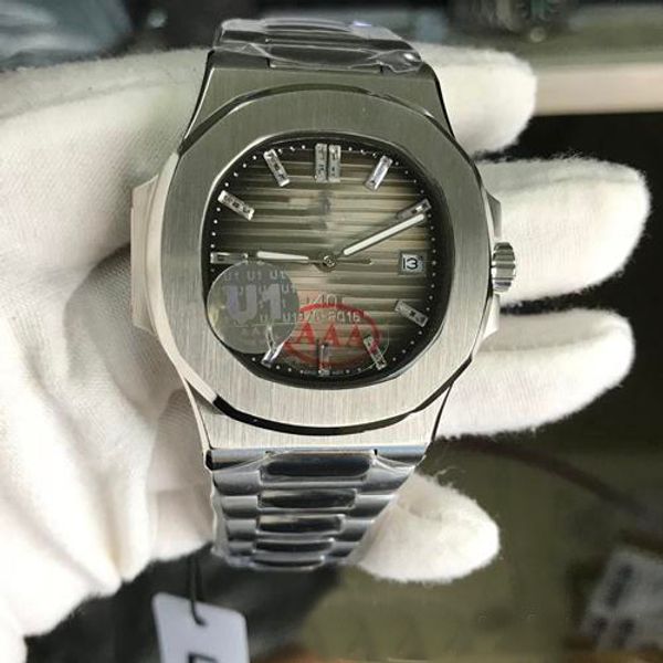 

u1 factory automatic movement engraved mens watch nautilus pp stainless steel transparent back gray crystal dial men wristwatches, Slivery;brown