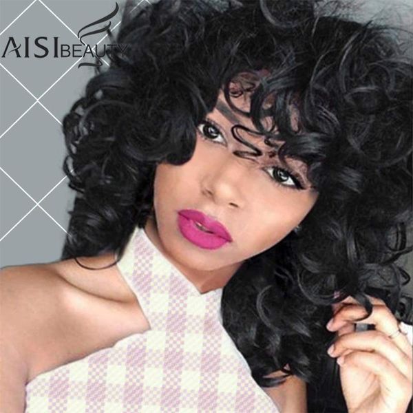 

aisi beauty synthetic wigs black short curly afro women's wigs heat resistant fiber daily party