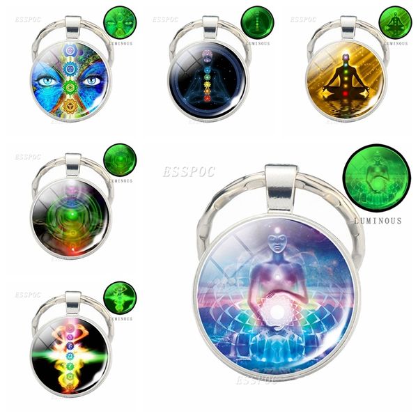 

glow in the dark seven chakra keychain yoga jewelry 7 chakra art picture glass cabochon key chains christmas gifts dropshipping, Silver