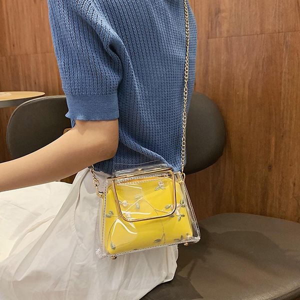 

casual fashion 2019 woman transparent jelly summer handbag shoulder bag 2pc messenger bag phone shopping