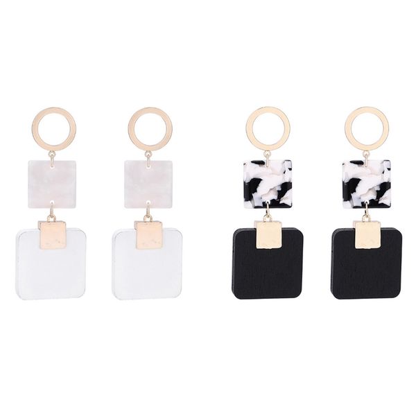 

2 pair marble effect acrylic earrings for women alloy geometric earrings drop dangle plate fashion jewelry , white & bl, Silver