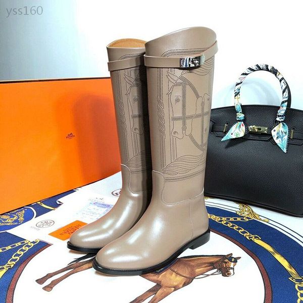 

2019 autumn and winter new women's calfskin boots flat bottom with and knees outdoorhigh boots martin women's boots, Black