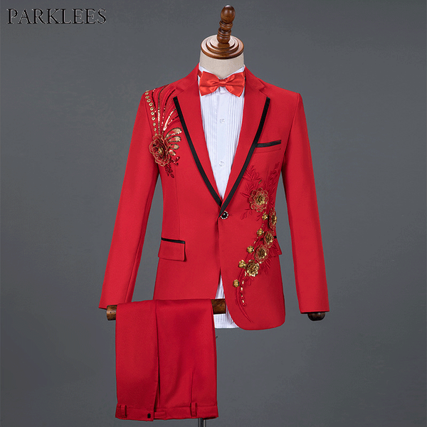 

red sparkly sequin dress suit men wedding groom tuxedo suits with pants mens notched lapel prom stage costume homme mariage 2xl, White;black